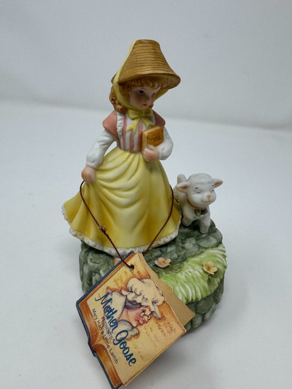Vintage Schmid Mary Had a Little Lamb Porcelain Music Box Figurine With Tag